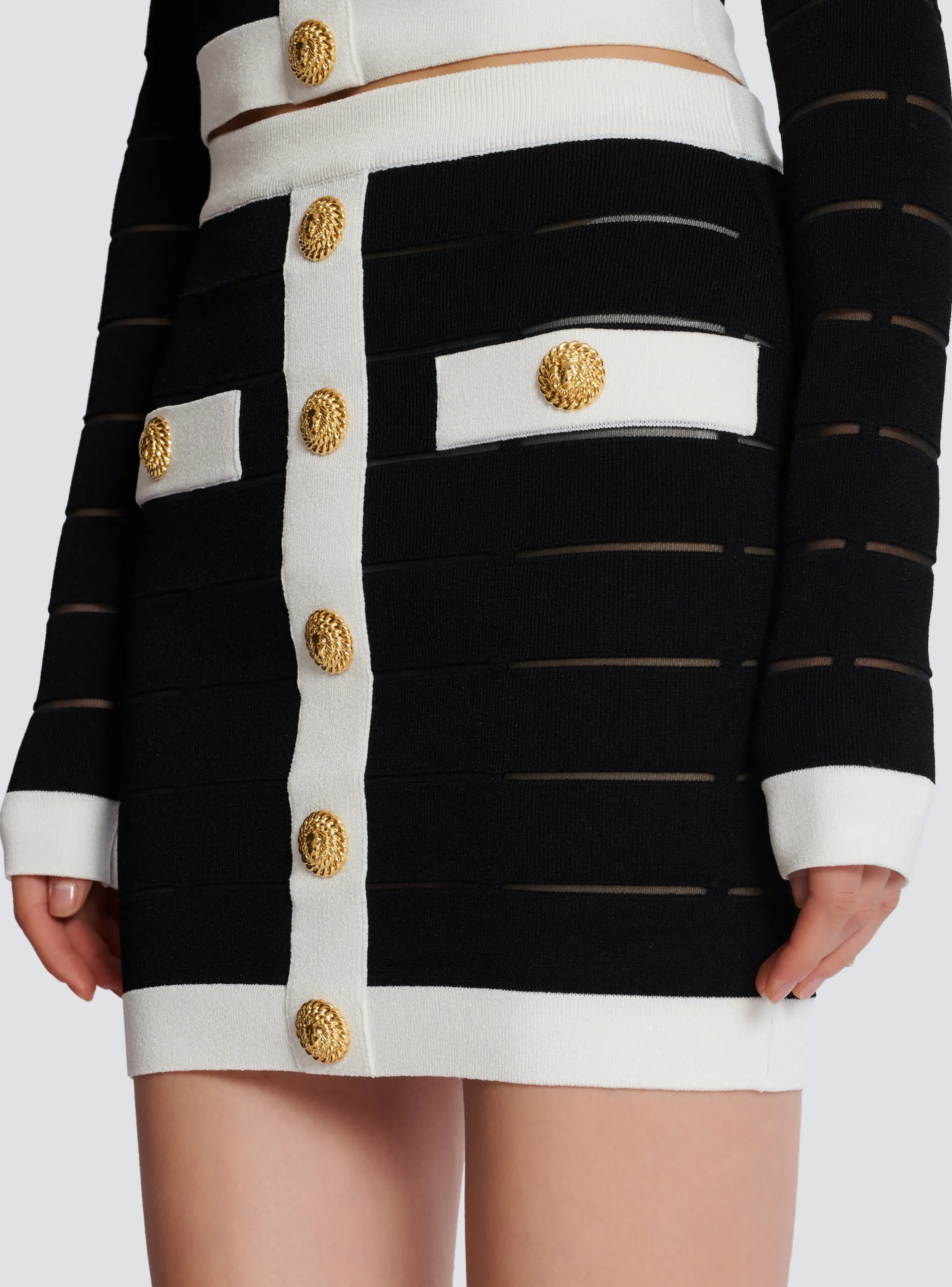 Two-tone Buttoned Knit Skirt-Balmain New