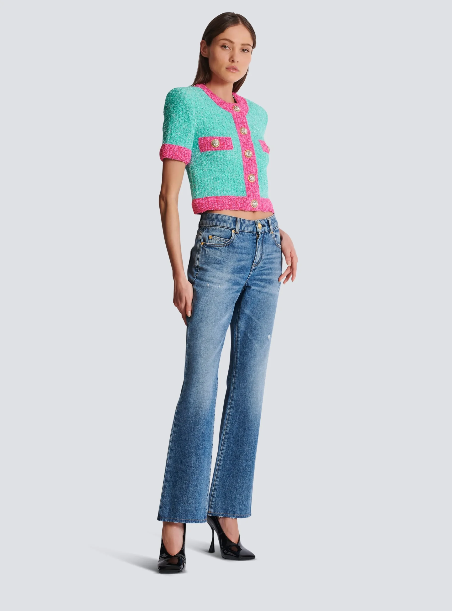 Two-tone Cropped Knit Cardigan-Balmain Best