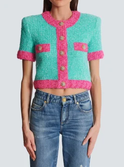 Two-tone Cropped Knit Cardigan-Balmain Best