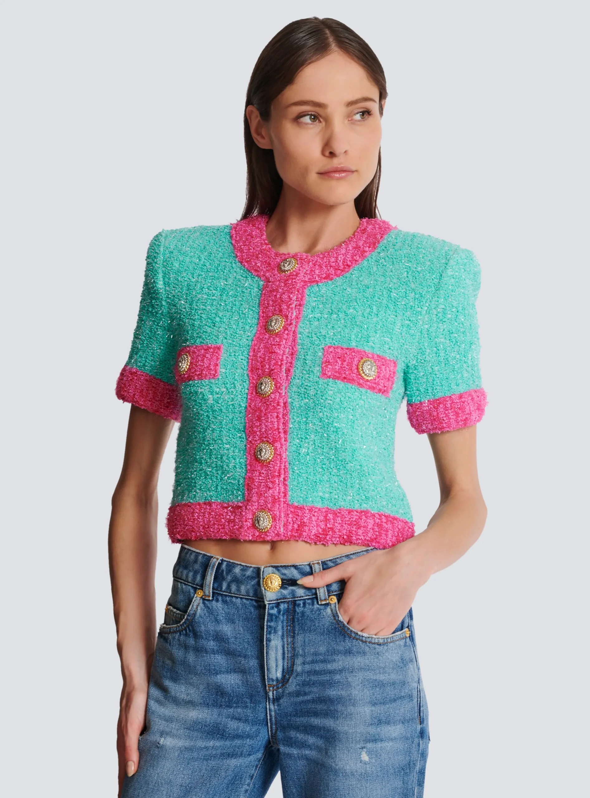 Two-tone Cropped Knit Cardigan-Balmain Best