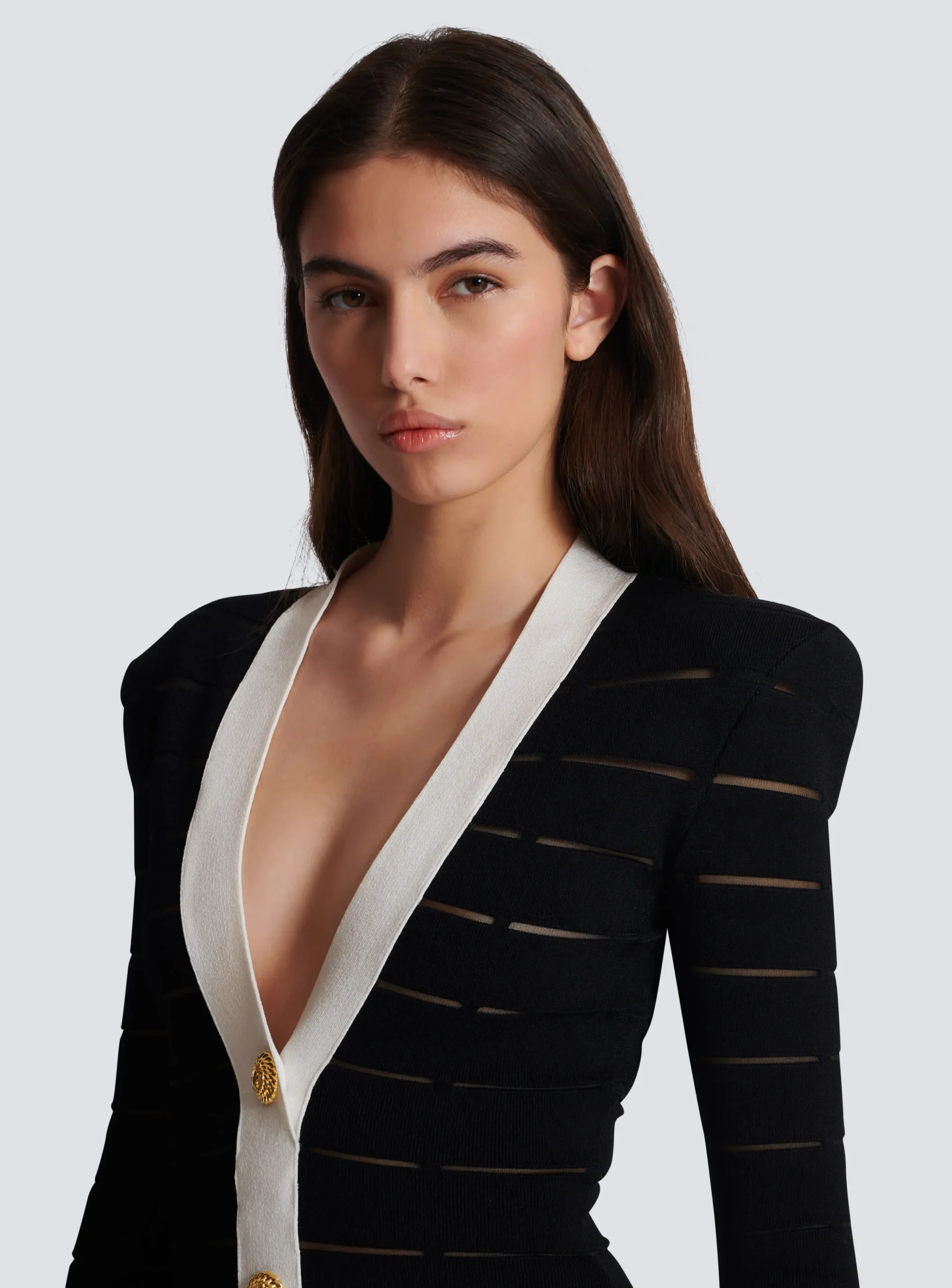 Two-tone Knit Dress With Buttons-Balmain Flash Sale