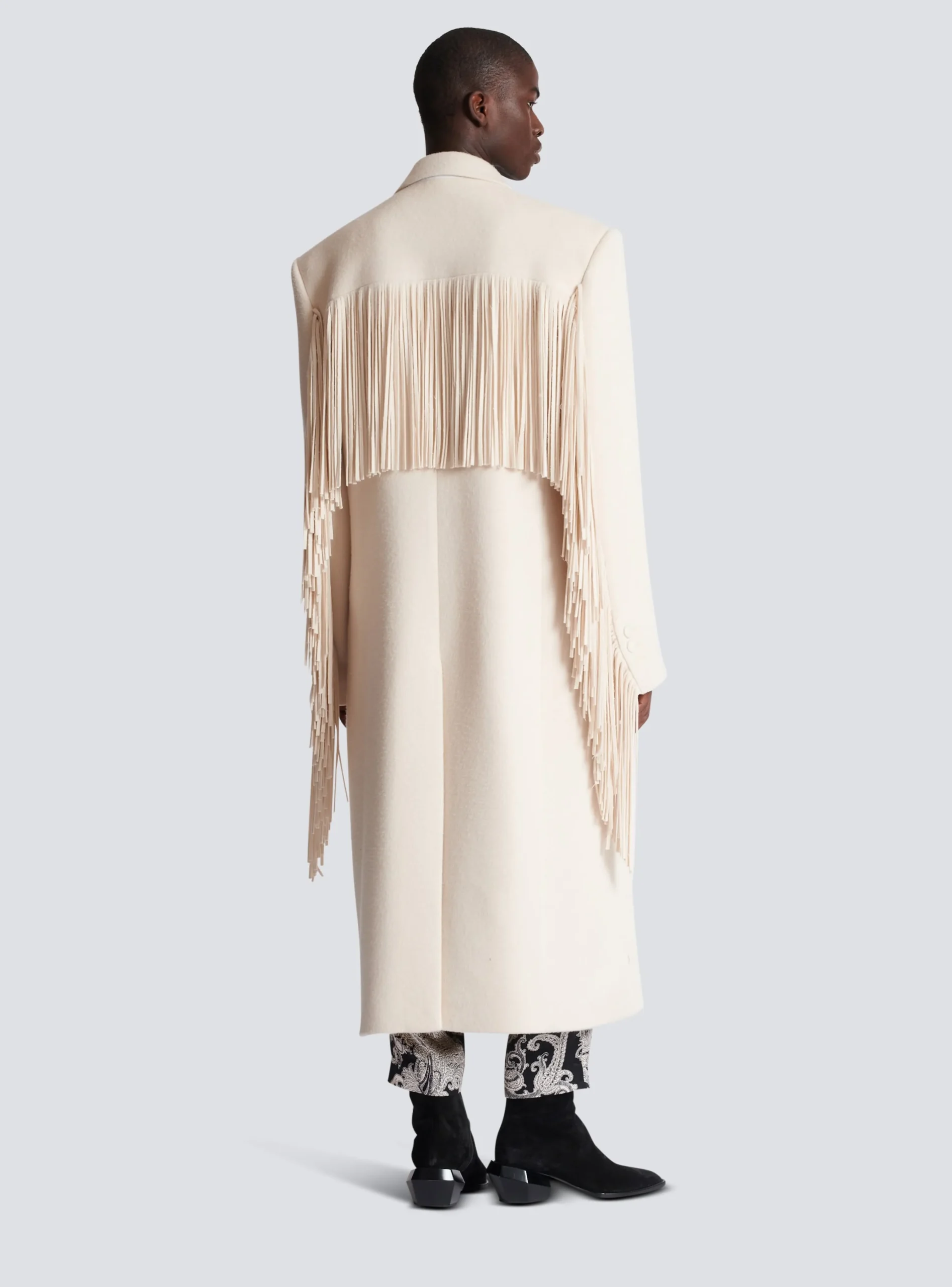 Unisex Long Fringed Wool And Cashmere Coat-Balmain Fashion