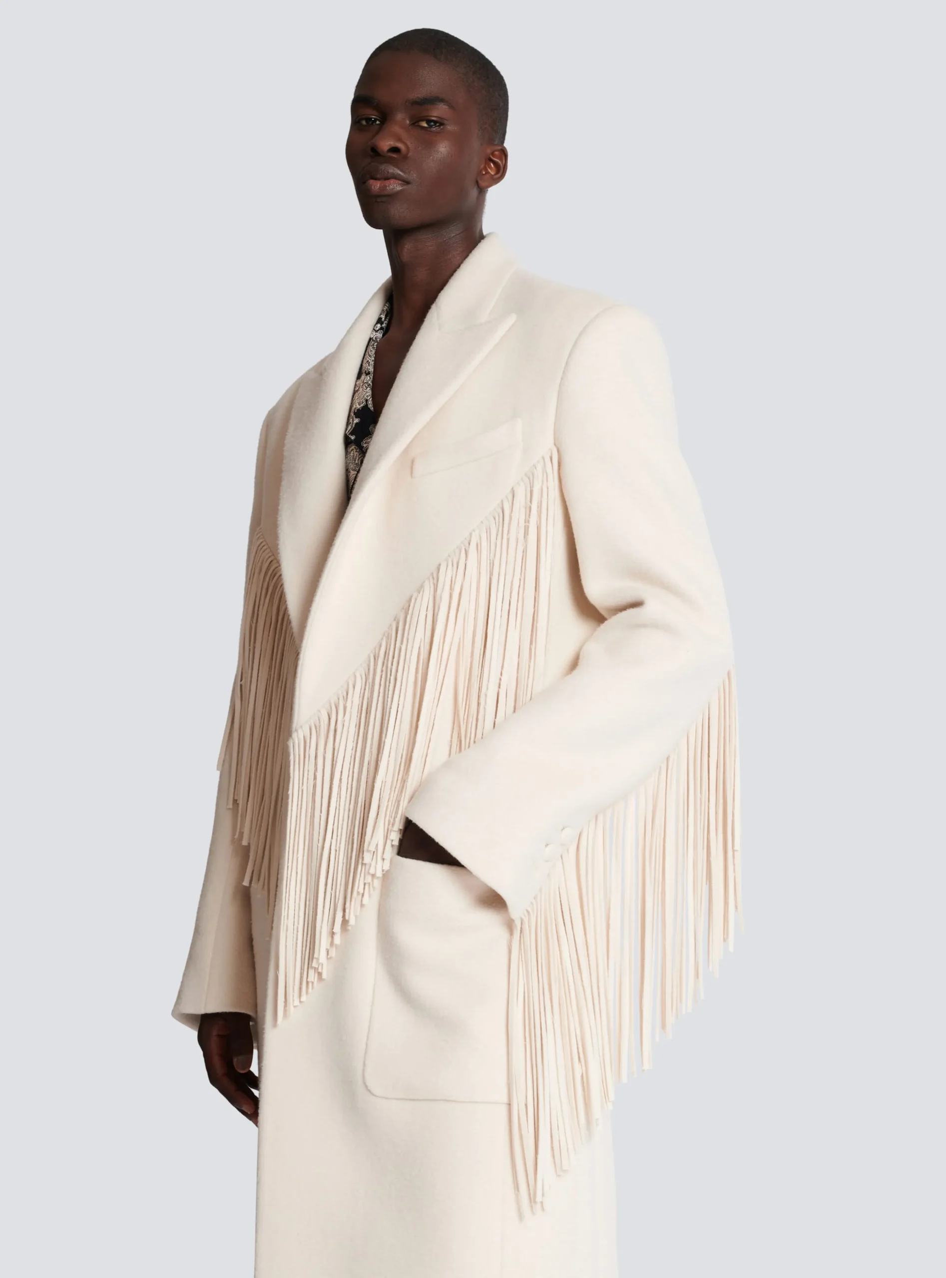 Unisex Long Fringed Wool And Cashmere Coat-Balmain Fashion