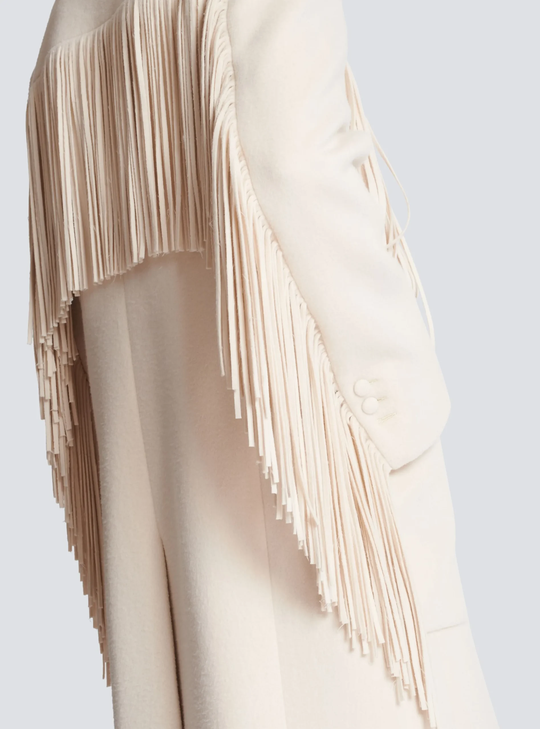 Unisex Long Fringed Wool And Cashmere Coat-Balmain Fashion