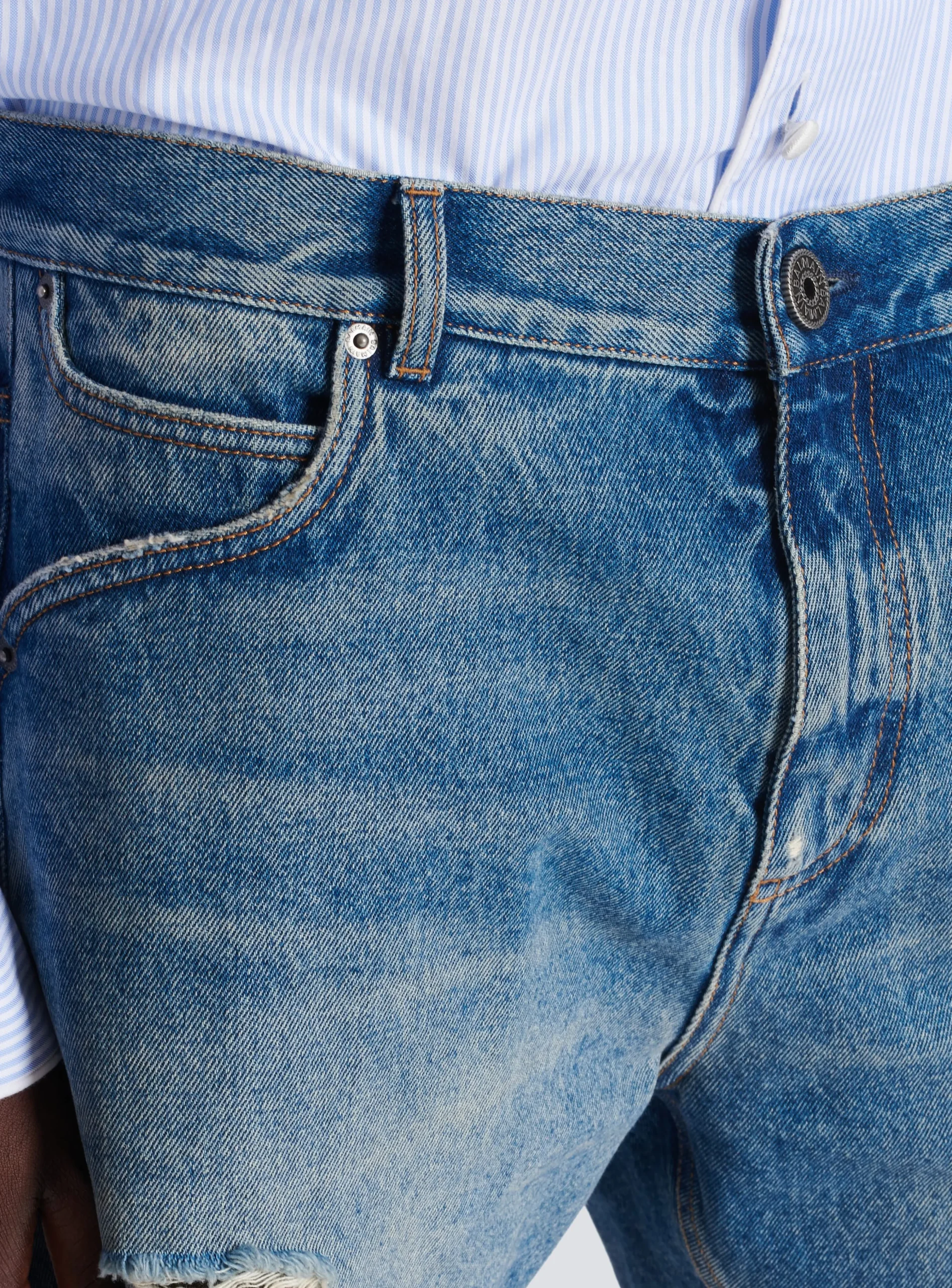Unisex Shorts In Vintage Wash Denim-Balmain Flash Sale