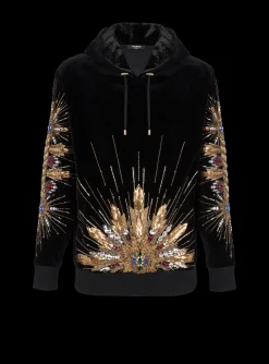 Velvet Hooded Sweatshirt With Embroidery-Balmain Shop