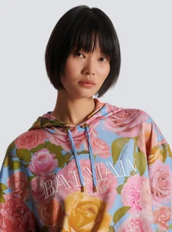 Vintage Hoodie With Pastel Roses Print-Balmain Hot