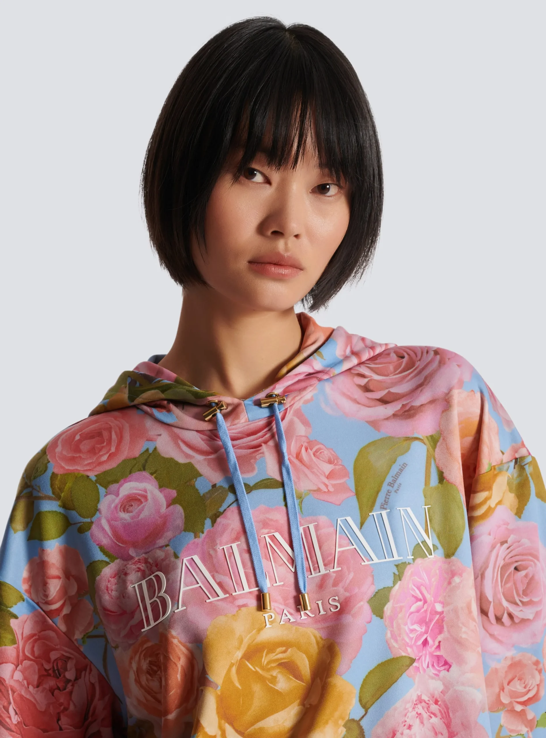 Vintage Hoodie With Pastel Roses Print-Balmain Hot