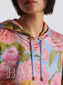 Vintage Hoodie With Pastel Roses Print-Balmain Hot