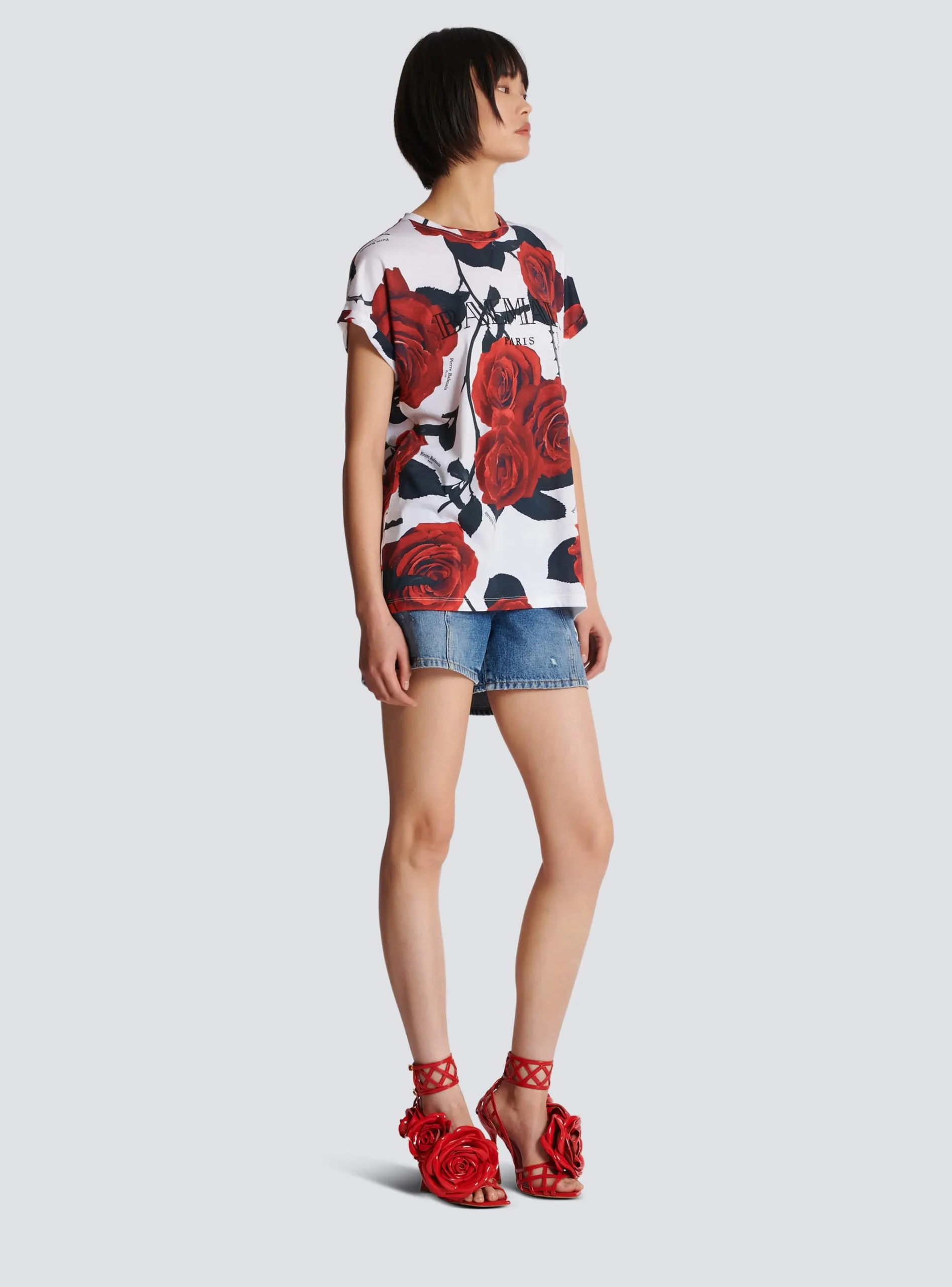Vintage T-shirt With Roses Print-Balmain Clearance