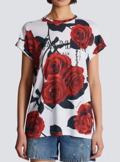 Vintage T-shirt With Roses Print-Balmain Clearance