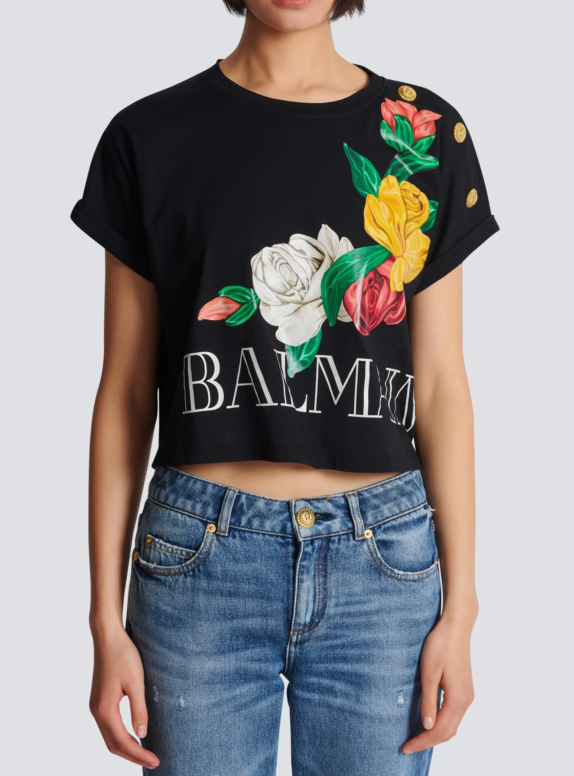 Vintage T-shirt With Roses Print-Balmain New