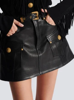 Western Leather A-line Skirt-Balmain Online
