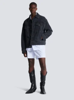 Worn-effect Denim Jacket-Balmain Shop