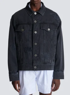 Worn-effect Denim Jacket-Balmain Shop