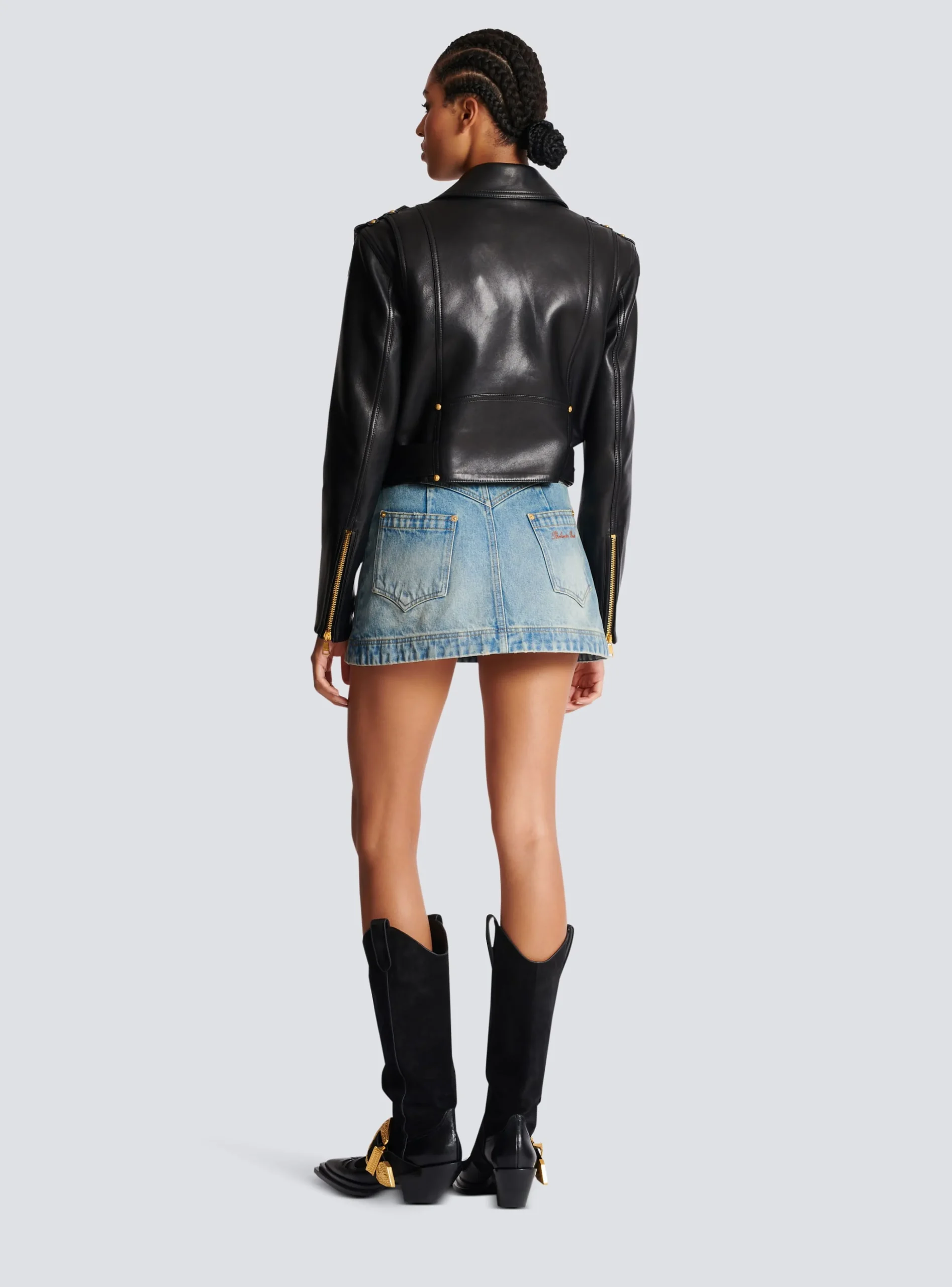 Zipped Leather Biker Jacket-Balmain Clearance