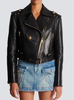 Zipped Leather Biker Jacket-Balmain Clearance