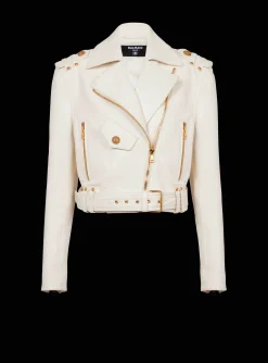 Zipped Leather Biker Jacket-Balmain Best