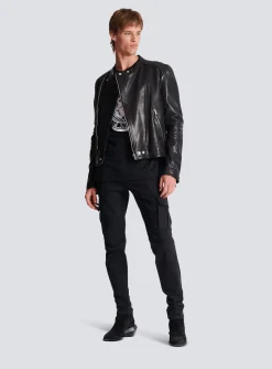 Zipped Leather Biker Jacket-Balmain Cheap