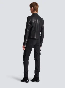 Zipped Leather Biker Jacket-Balmain Cheap