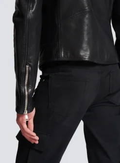 Zipped Leather Biker Jacket-Balmain Cheap